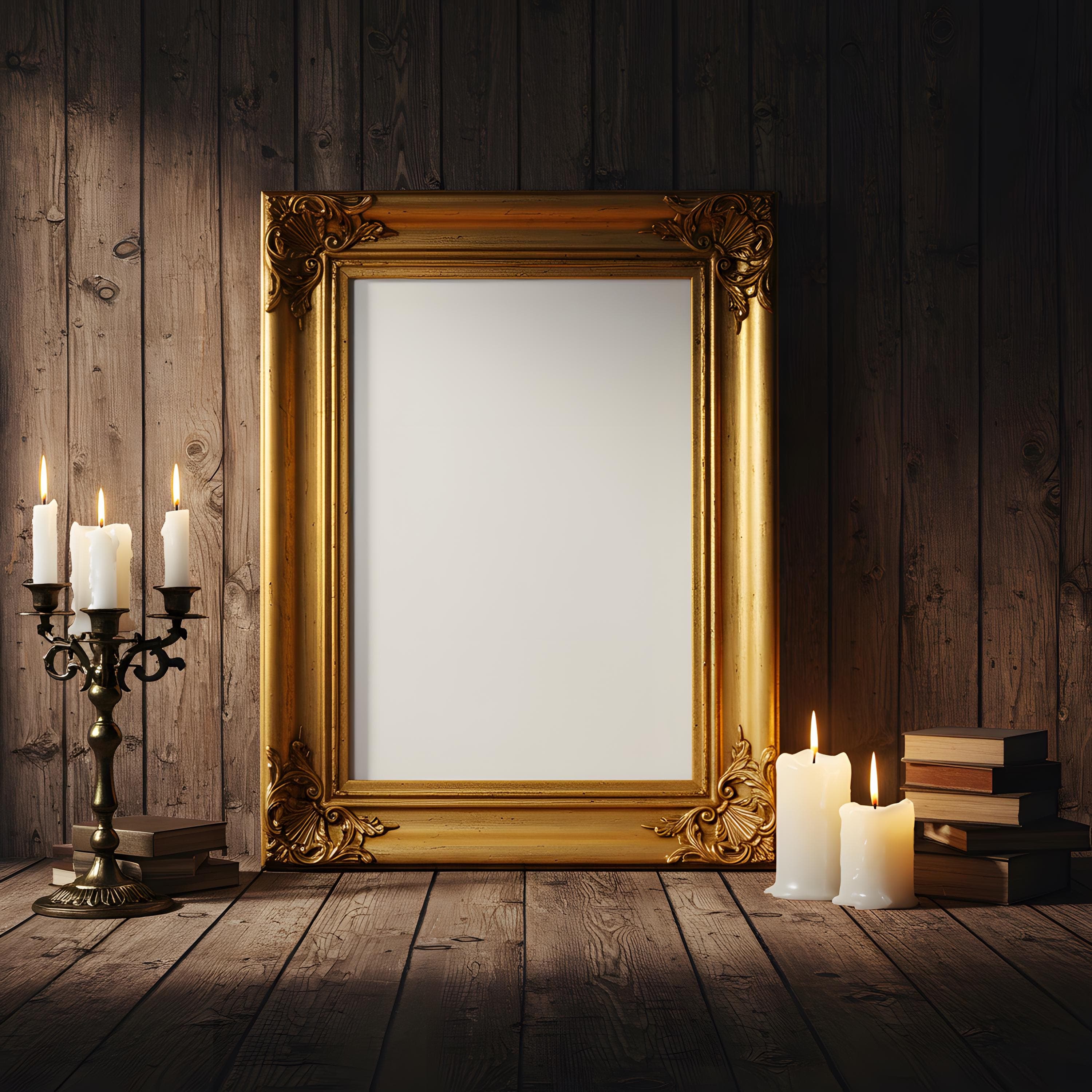 Baroque Frame Mockup Bundle | Gothic & Ornate Poster Frame PSD | Gold Picture Frame Mockup | Wall Art Display