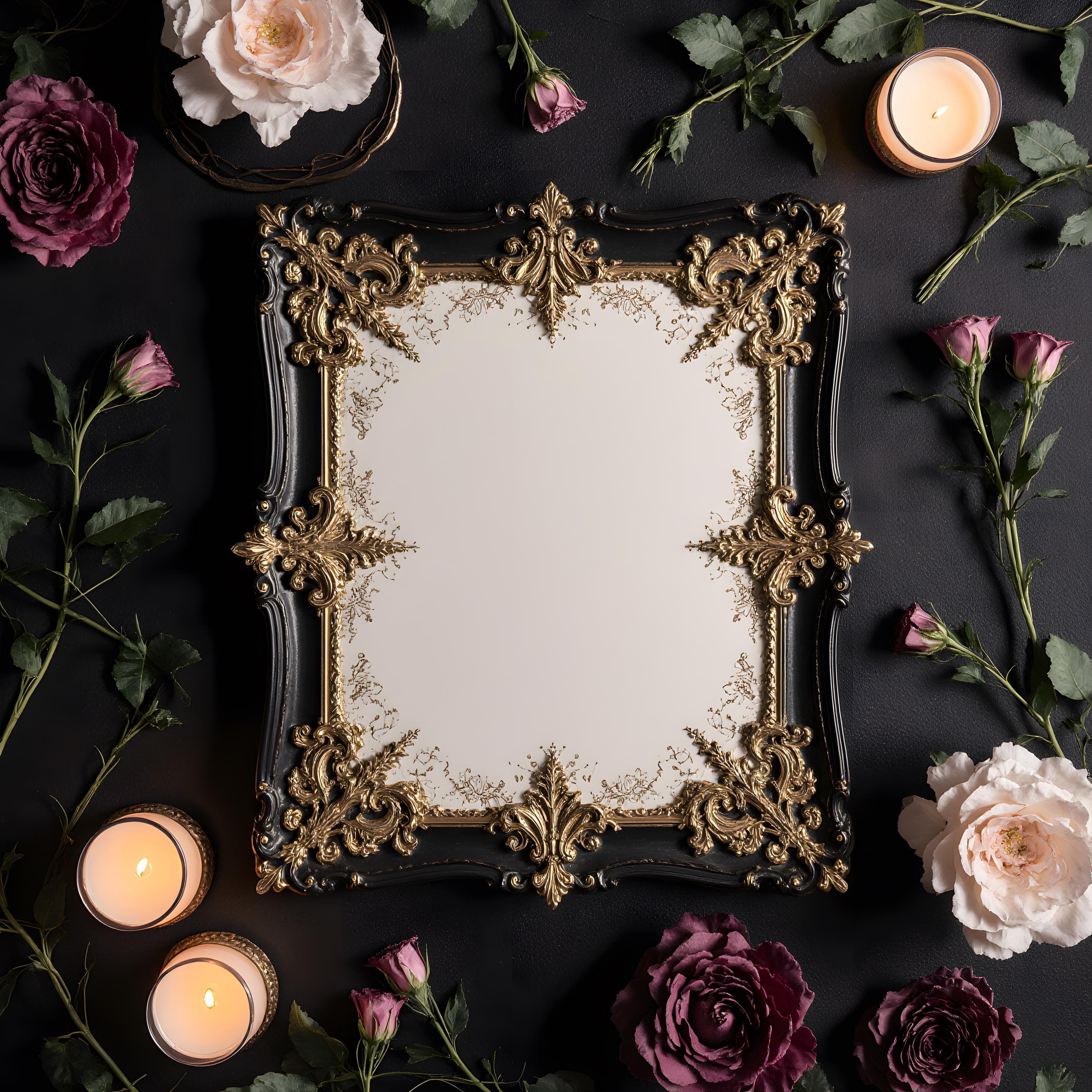 Black Victorian Gothic Wedding Card Mockup | Wedding Card Mockup | Dark Romantic Invitation Mockup | Elegant Wedding Stationery Mockup |