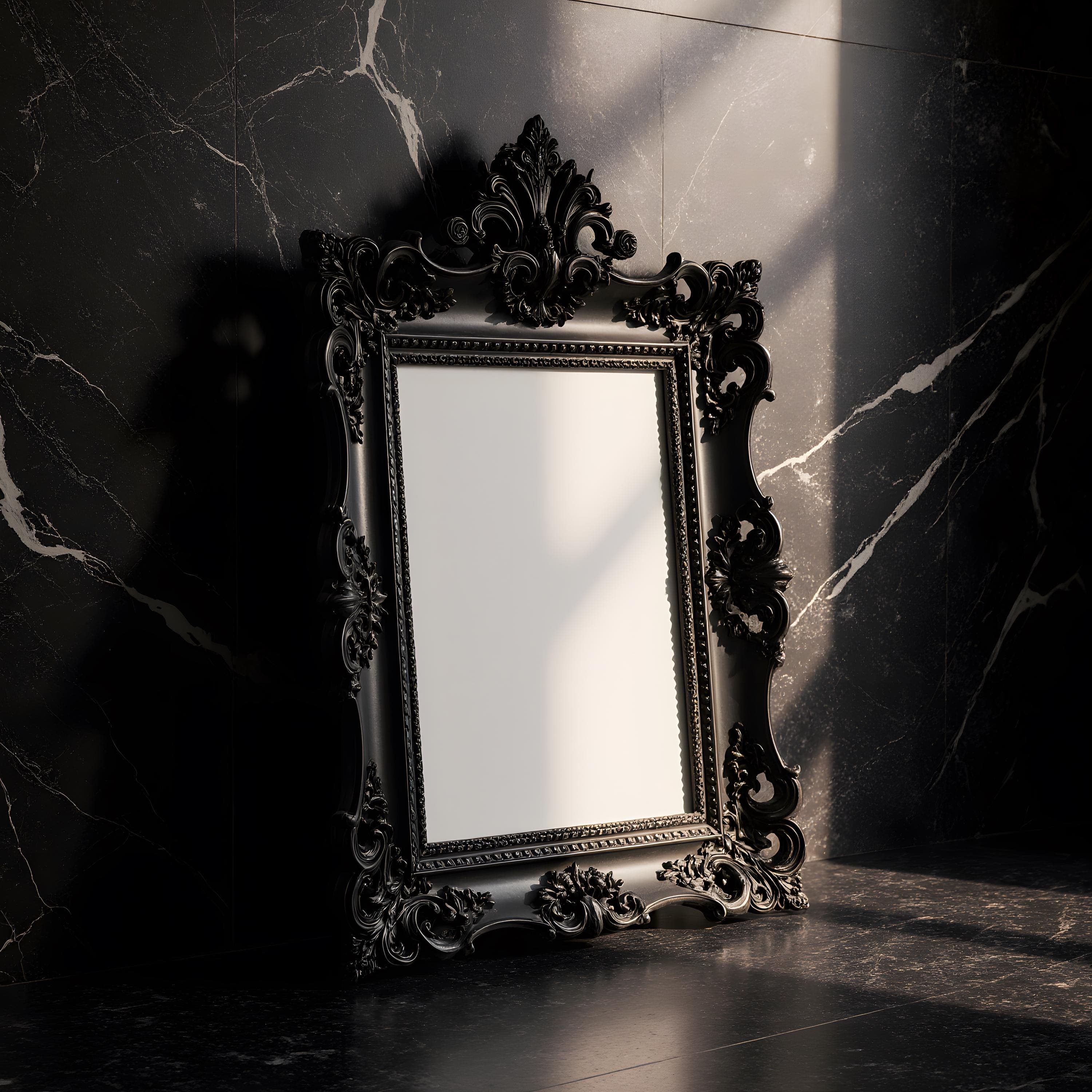 Black Victorian Ornate Frame Mockup | Gothic Poster Frame | Shadow Wall Art Mockup | Luxury Baroque PSD - view 2