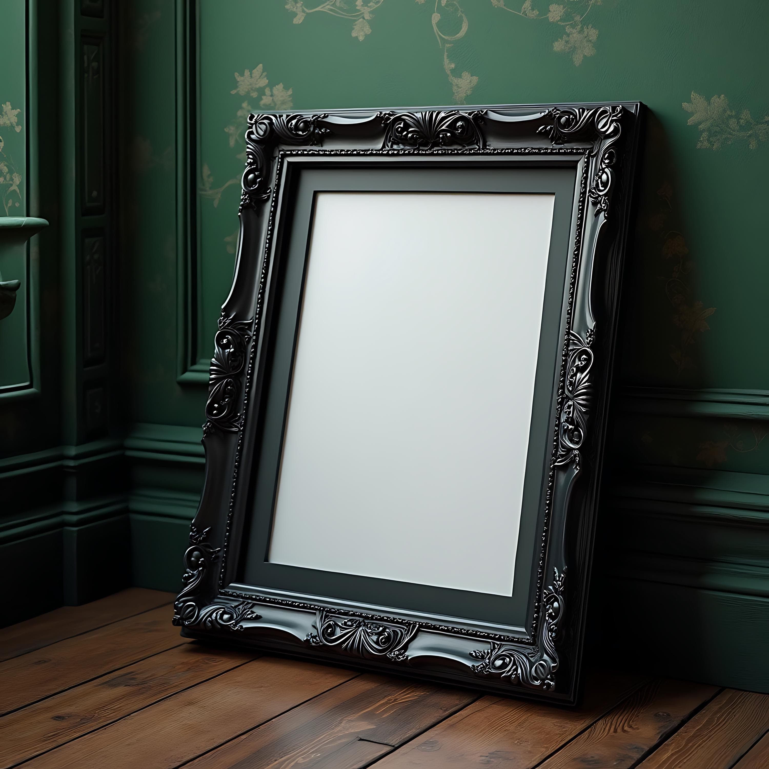Ornate Black Frame Mockup | Gothic Frame Mockup | Dark Frame Mockup | Black Frame | Vintage Frame Mockup | Black Frame Mockup | PSD Mockup |
