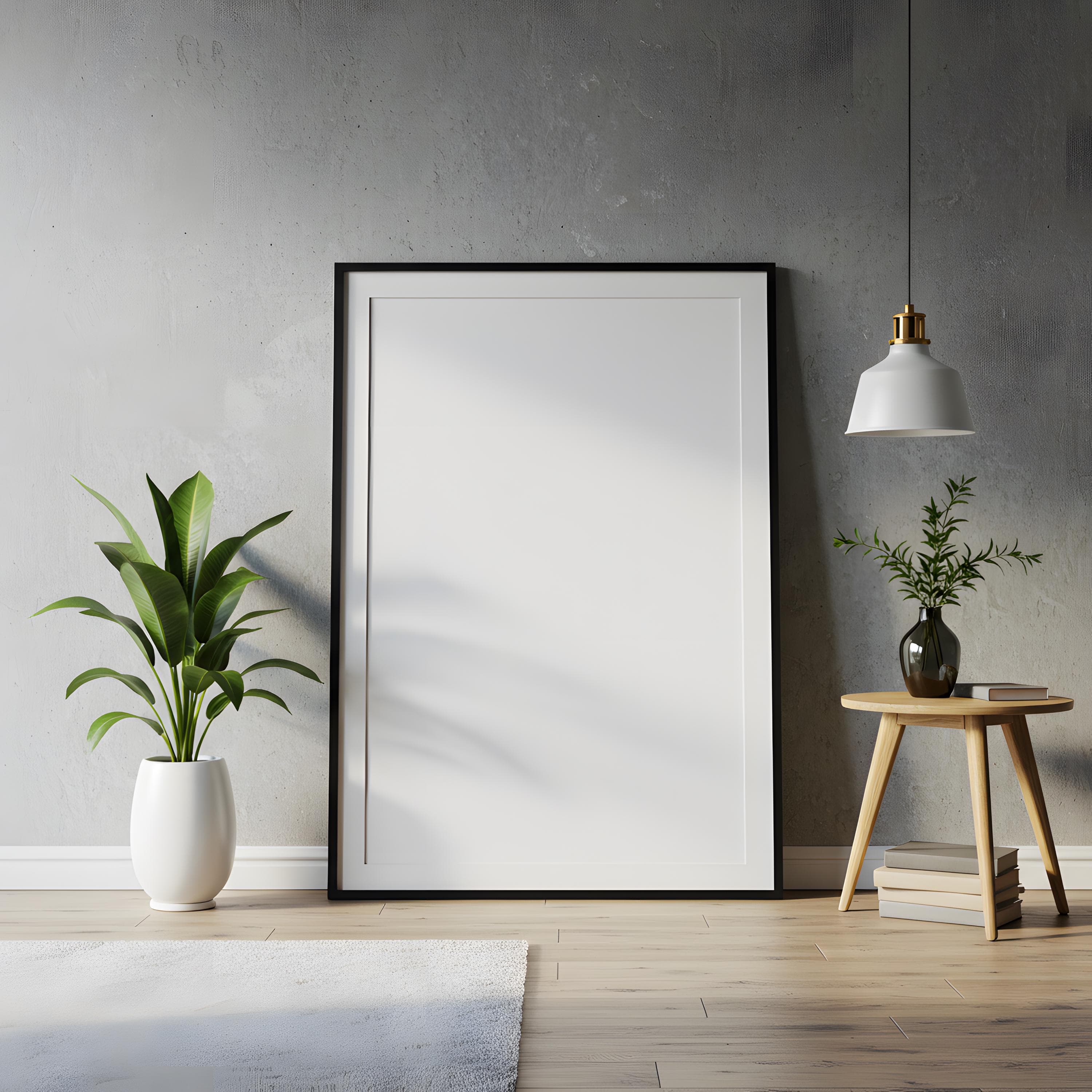 DIN A1 Poster Frame Mockup | Minimalist Wall Art PSD | Leaning Frame Mockup | Interior Poster Display | Photoshop Frame