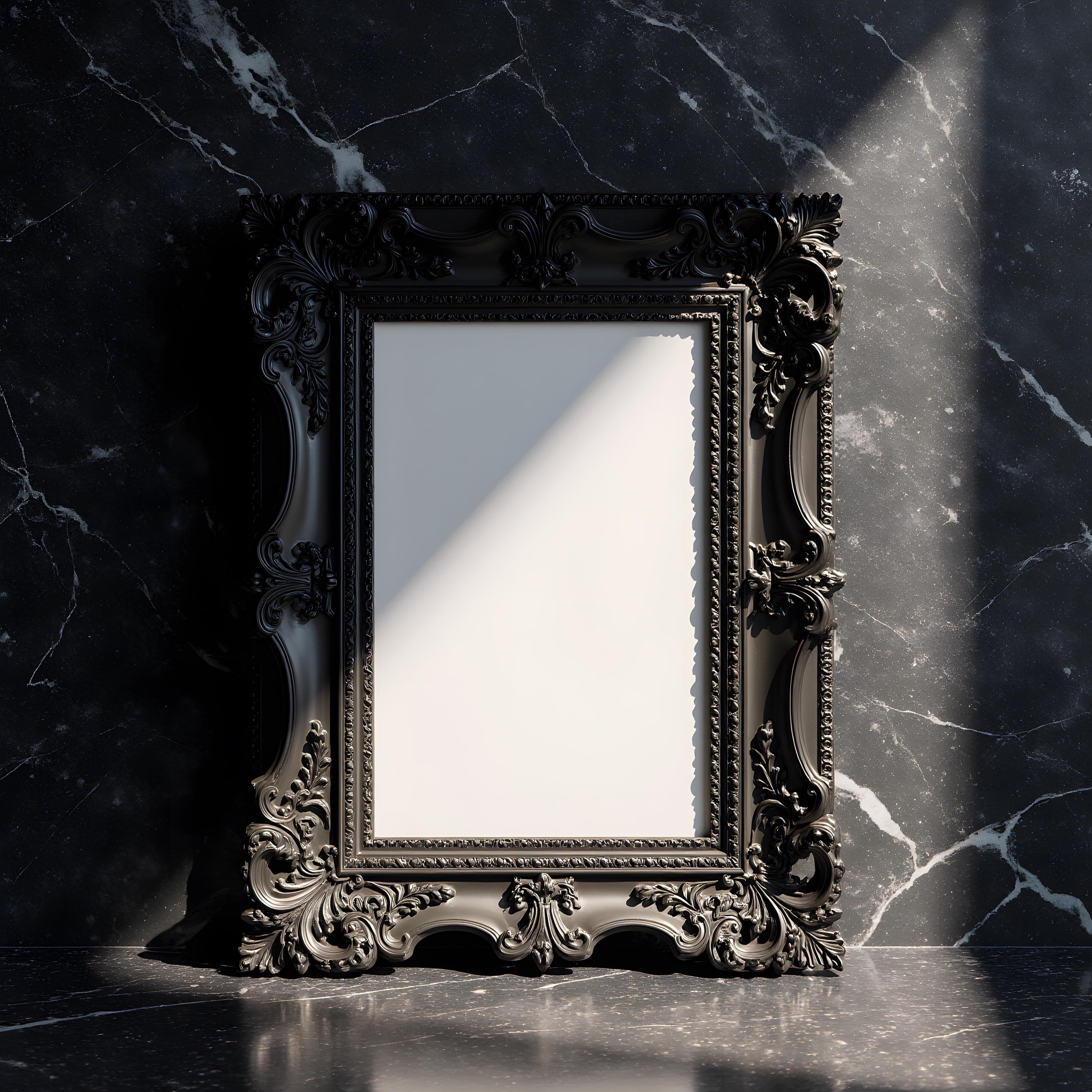 Black Victorian Ornate Frame Mockup | Gothic Poster Frame | Shadow Wall Art Mockup | Luxury Baroque PSD