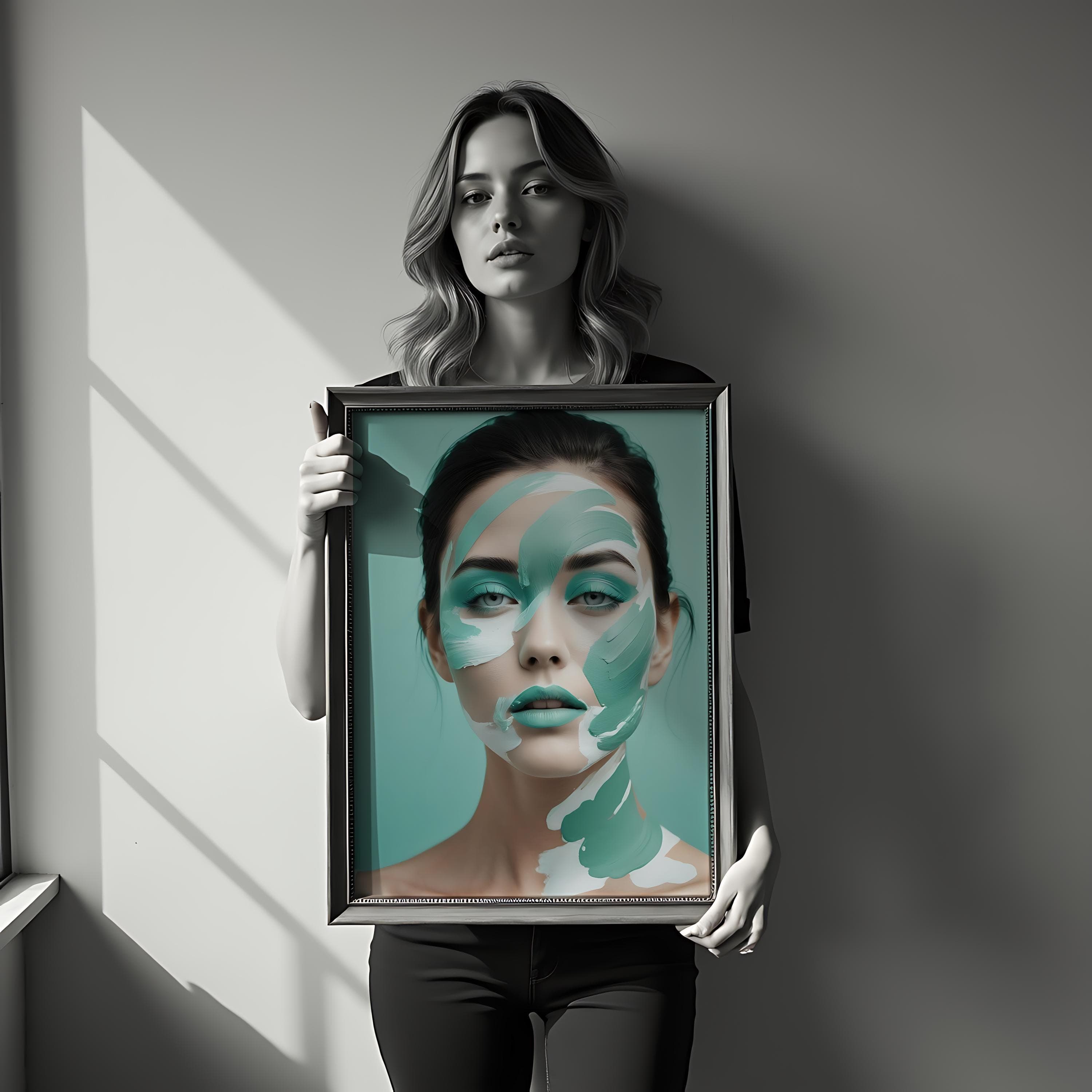 Artistic Woman Holding Frame Mockup | Person with Frame | Poster Mockup | Modern Mockup | Picture Frame Mockup | Singe Frame | Frame Mockup