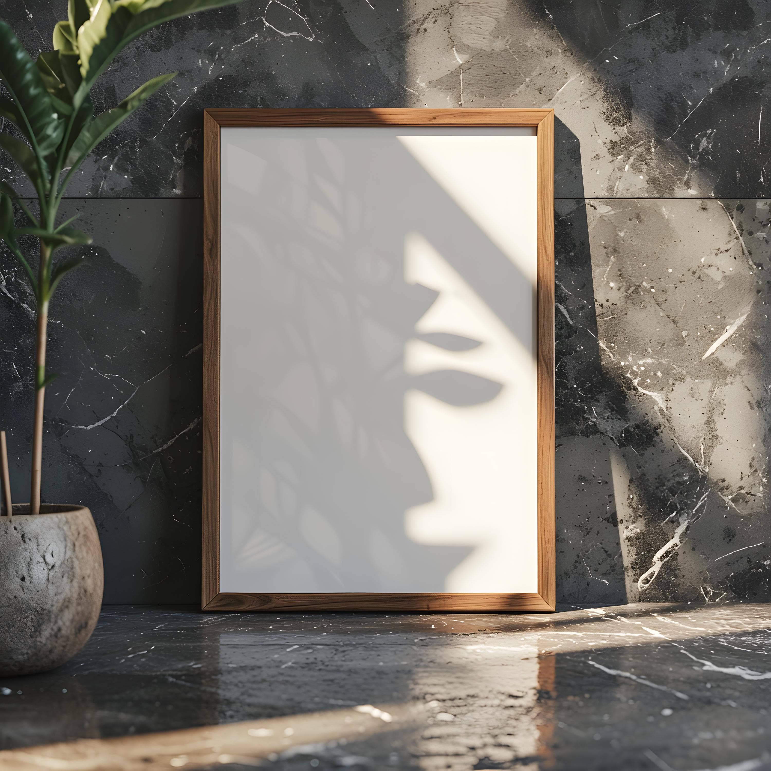 Wooden Poster Frame Mockup | Natural Wood Frame PSD | Minimalist Wall Art Mockup | Vertical Poster Frame | Digital Frame Download - view 2