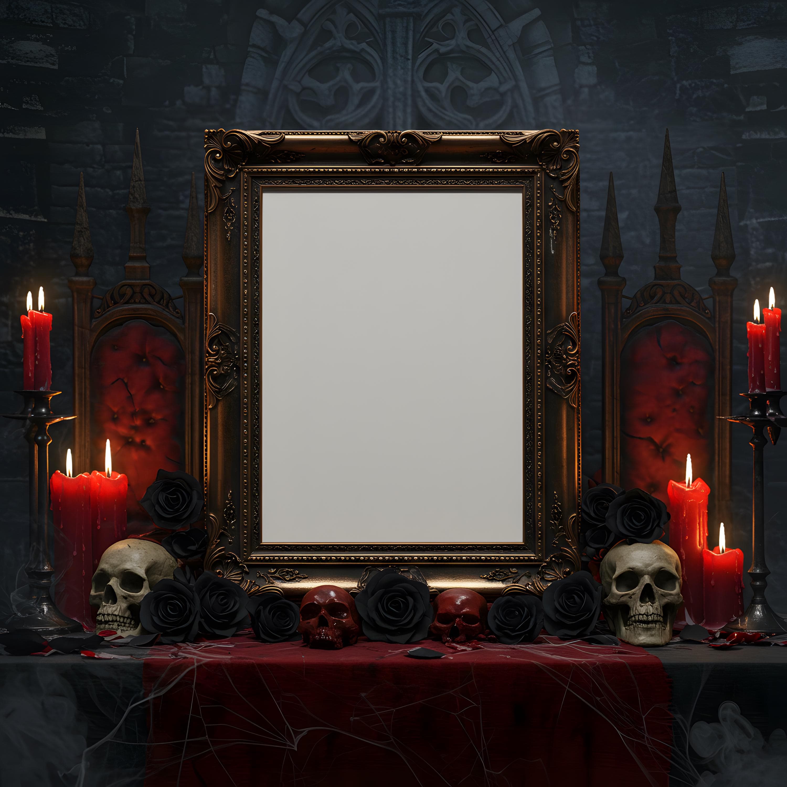 Halloween Dark Gothic Frame Mockups | Haunted Vintage Poster Mockup | Spooky Art Display | Witchy Baroque Frame | Halloween Frame Mockup |