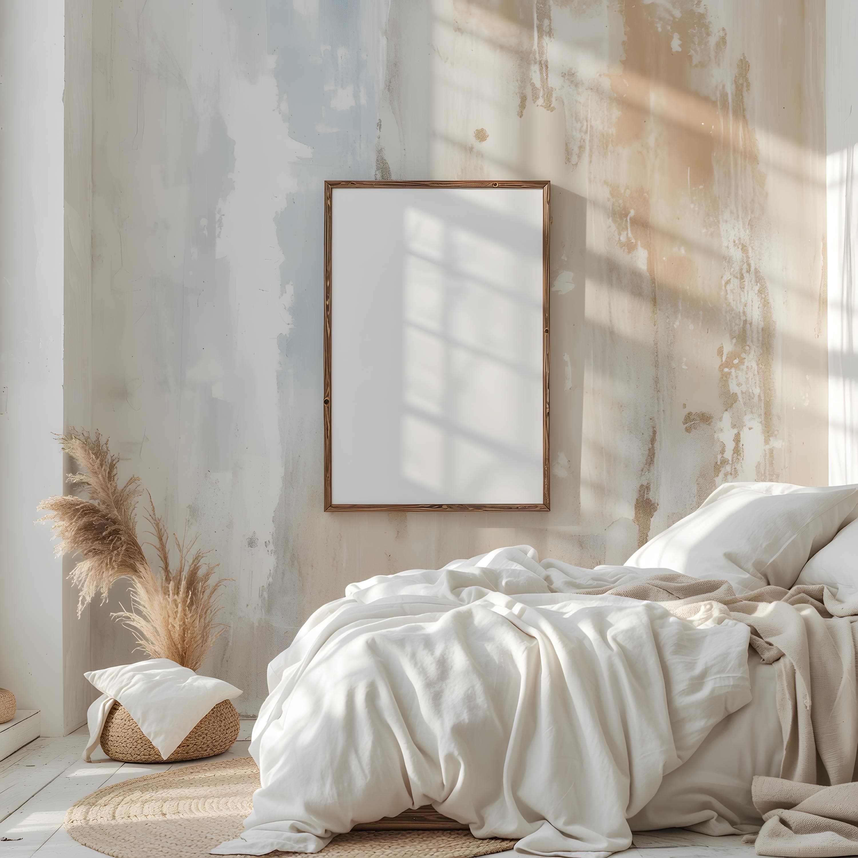 Cozy Boho Frame Mockup | Modern Bedroom Wall Art | Minimal Poster Mockup | 8x10 Frame PSD | Lifestyle Wall Art