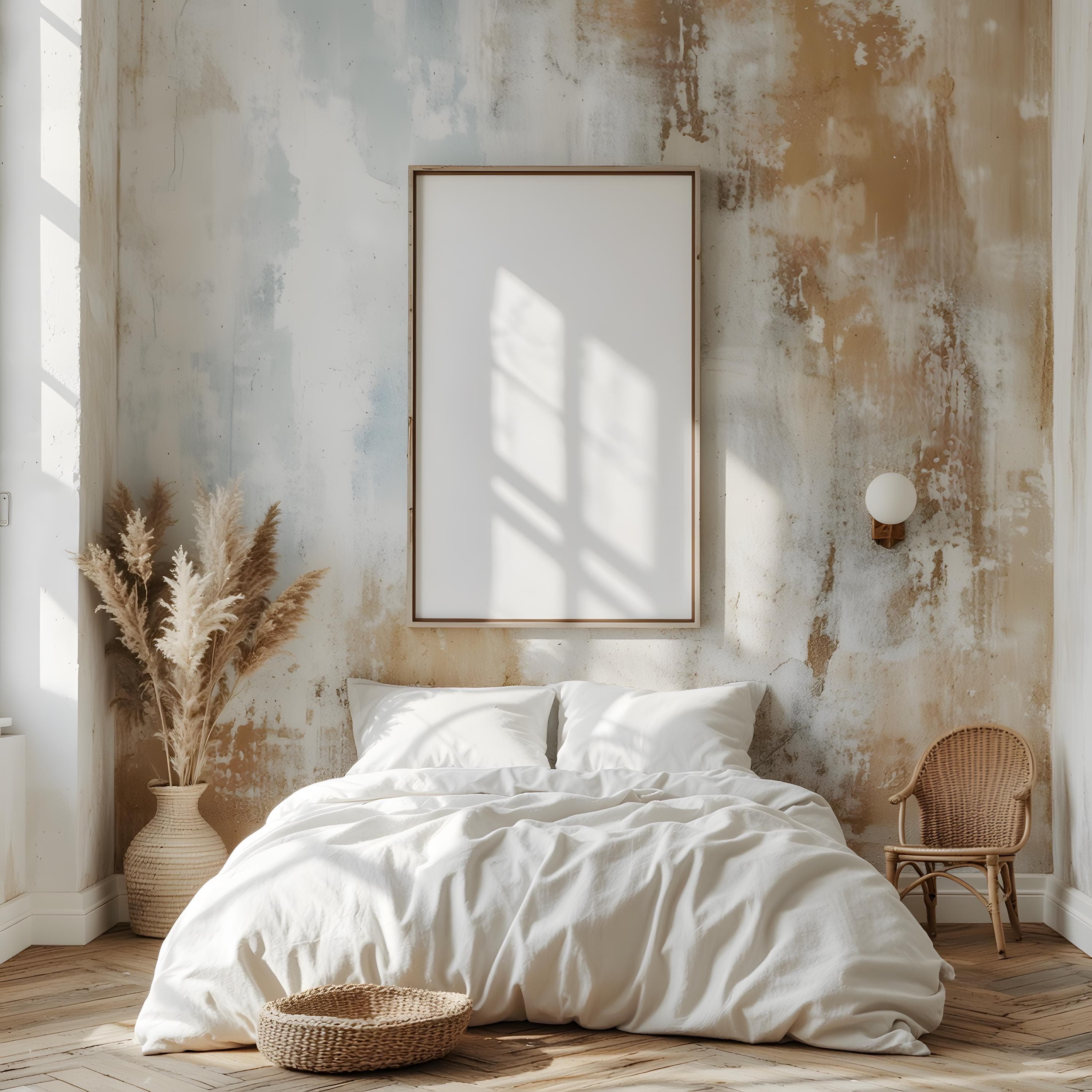 Cozy Boho Frame Mockup | Modern Bedroom Wall Art | Minimal Poster Mockup | 8x10 Frame PSD | Lifestyle Wall Art - view 2